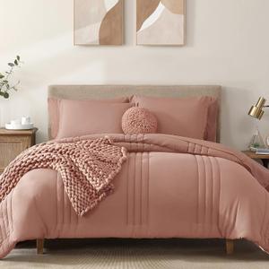 Monbix King Size Comforter Set - 7 Pieces Bed in a Bag King, Clay Pink Bedding Sets with Comforter, All Seasons Comforter Bed Set with Sheets, Pillowcases & Shams (King(102"X90"))