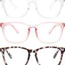 Gaoye Stylish Blue Light Glasses for Woman - Computer Glasses 99% Blue Light Blocking - Lightweight TR90 Frames - 3 pack (A4-leopard+transparent+pink)
