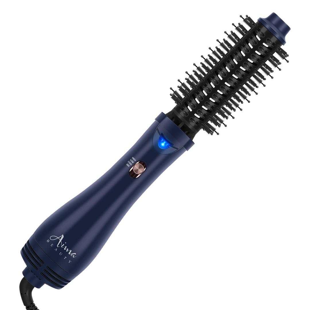 Aima Beauty Hair Dryer Brush, One Step Hair Dryer & Volumizing Hot Air Brush, 3 Heat/Speed Settings, Advanced Ionic Technology, Ceramic Coating, Nylon Pins & Tufted Bristles, Dark Green, 1000W, 125V