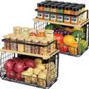 Magnetic Shelf for Fridge with Wood Lid: 2 Pack Fruit Potato and Onion Storage Bin - Magnetic Spice Rack for Refrigerator & Kitchen Counter - Pantry Organizers and Storage