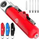 Ball Pump for Sports Balls - 5 Needles - Basketball Pump, Soccer Ball Pump - Air Pump for Balls, Volleyball, Football Accessories Equipment - Hand Pump for Inflatables - Never Lose Pin with Holder (Red)