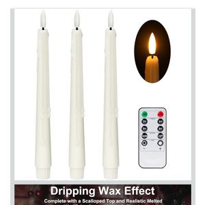 Stmarry 3 Pack Flameless Taper Candles with Remote and Timer - 9.65 Inch Ivory Real Wax LED Candlesticks - Wax Drip Battery Operated Tall Taper Candles with 3D Flickering Flame