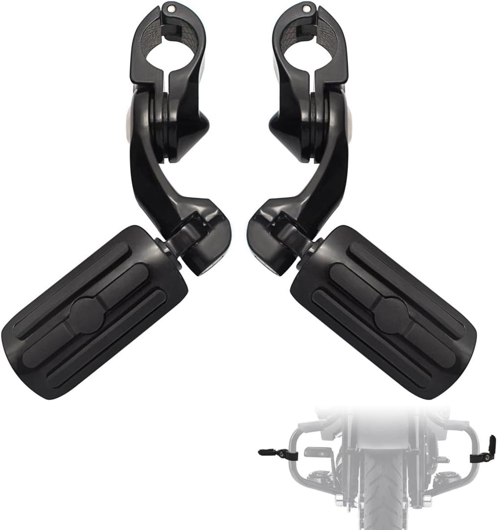FOVPLUE 1.25" Highway Footpegs,Short Angled Adjustable Highway Pegs w/Mounts for Harley Touring Street Glide Electra Glide Road King Softail CVO Dyna Trike Sportster w/1-1/4 Engine Guard,Black#1