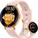 Yoever Smart Watches for Women,1.27" HD Fitness Tracker Answer/Make Call, Heart Rate/Sleep/SpO2Round Smart Watch for iPhone/Samsung/Android,IP68 Waterproof110+ Sport Mode-Pink(2 Bands)