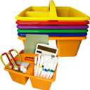 6 Pack Classroom Caddy with Handle, Plastic Storage Caddy Organizer with 3 Compartments, Desk Caddies Portable Storage Bin for Pencil, Crayon, Marker, Home, Office, Classroom Supply, Rainbow Colors