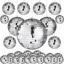 54 Pcs Disco Ball Hanging Decor - Mini Silver Mirror Ball Cake Topper for 74s Themed Party, Wedding, Christmas Supplies