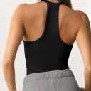 Danysu V Neck Racer Back Tank Top for Women Padded Ribbed Long Tank Fitted Basic Cami Tops (Black, M)