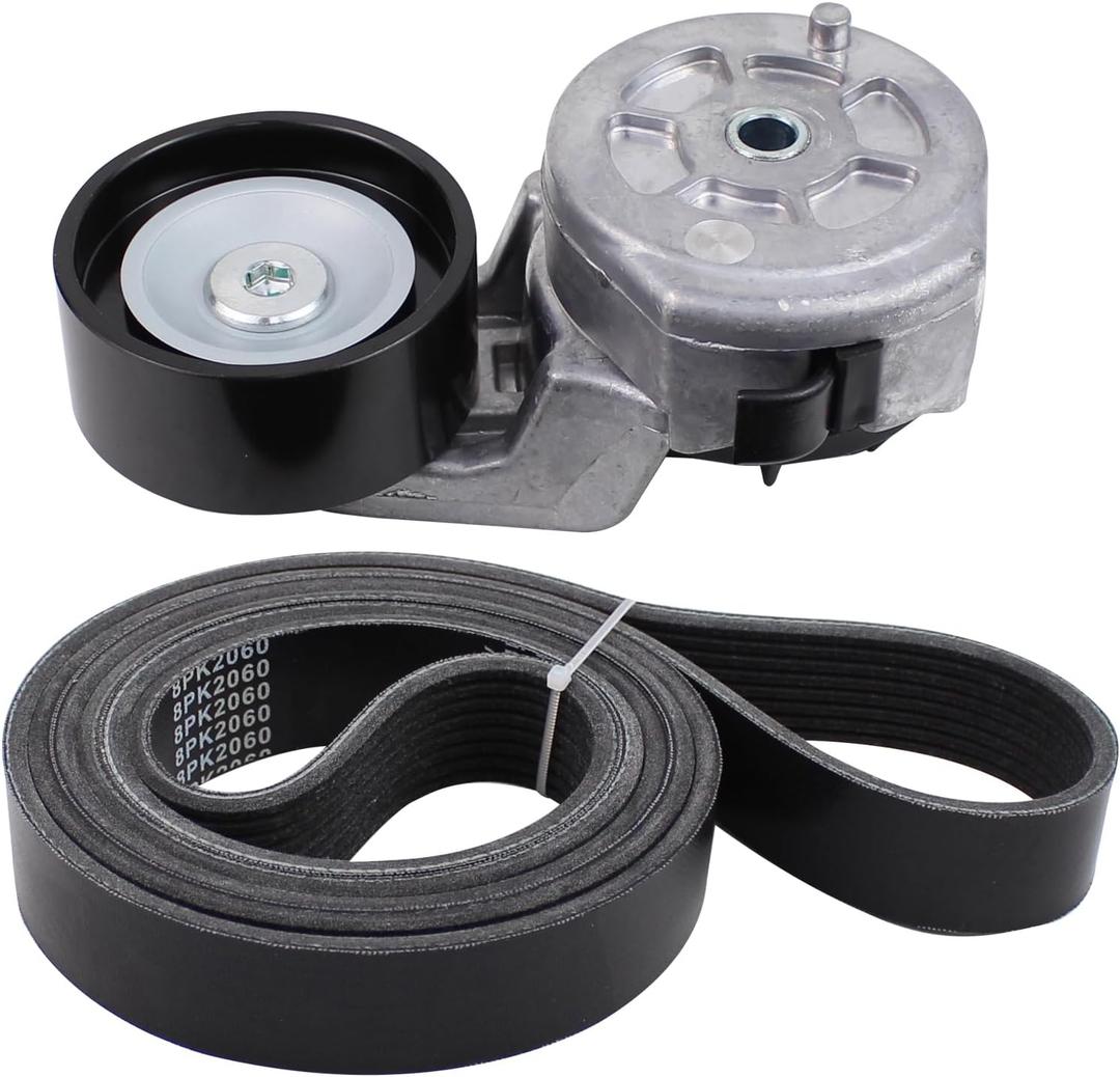 Accessory Drive Belt Tensioner Assembly with Pulley and Serpentine Belt for Dodge Ram 2500 3500 5.9L 1994-2002