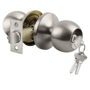 Keyed Entry Door Knob with Lock, Interior and Exterior Door Lock, Standard Ball, Satin Nickel