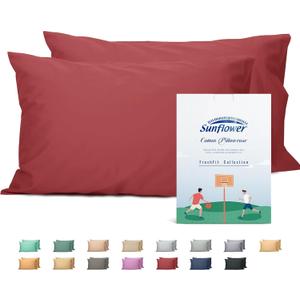 Sunflower Queen Pillowcases Set of 2, 100% Cotton Queen Size Pillow Cases 2, 2030 inches Jester Red, Soft and Breathable