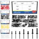 Glarks 130pcs 7 Sizes Red Aluminum Blind Rivets, Aluminum Grip Steel Mandrel Pop Rivet, Pop Rivets Assortment Kit, Large Flange Rivets for Metal, Furniture, Automotive