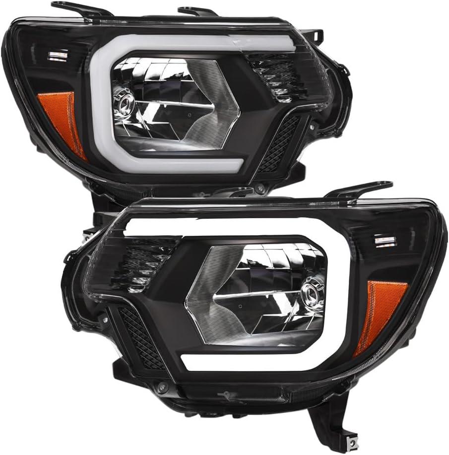 7422450428471 Compatible With 2012-2015 Toyota Tacoma DRL LED Strip Bar Black Housing Headlights With Amber Reflector