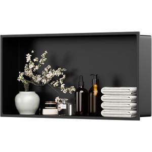 Matte Black Shower Niche 24" x 12" (Inner Size 23.2" X 11.2") 304 Stainless Steel Wall Niche Bathroom Shelf for Shower Wall No Tile Needed, Recessed Niche Shower Insert for Bathroom Storage, 24W * 12H