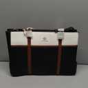 LOVEVOOK Lunch Bag for Women, Leather Laptop Tote Bag with Insulated Lunch Compartment for Work, Office (15.6 inch, Black-white-brown)