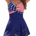 Blooming Jelly Womens One Piece Swimsuit Tummy Control with Cutout Skirt Bathing Suit Modest Twist Front Swim Dress (Blue, L)
