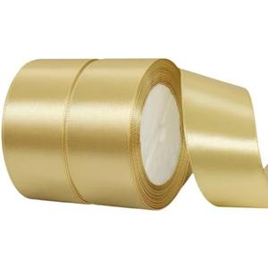 ieFoah 1 1/2 Inch Champaign Gold Satin Polyester Ribbon, 50 Yards, Classic Solid Style, Holiday & Special Occasion