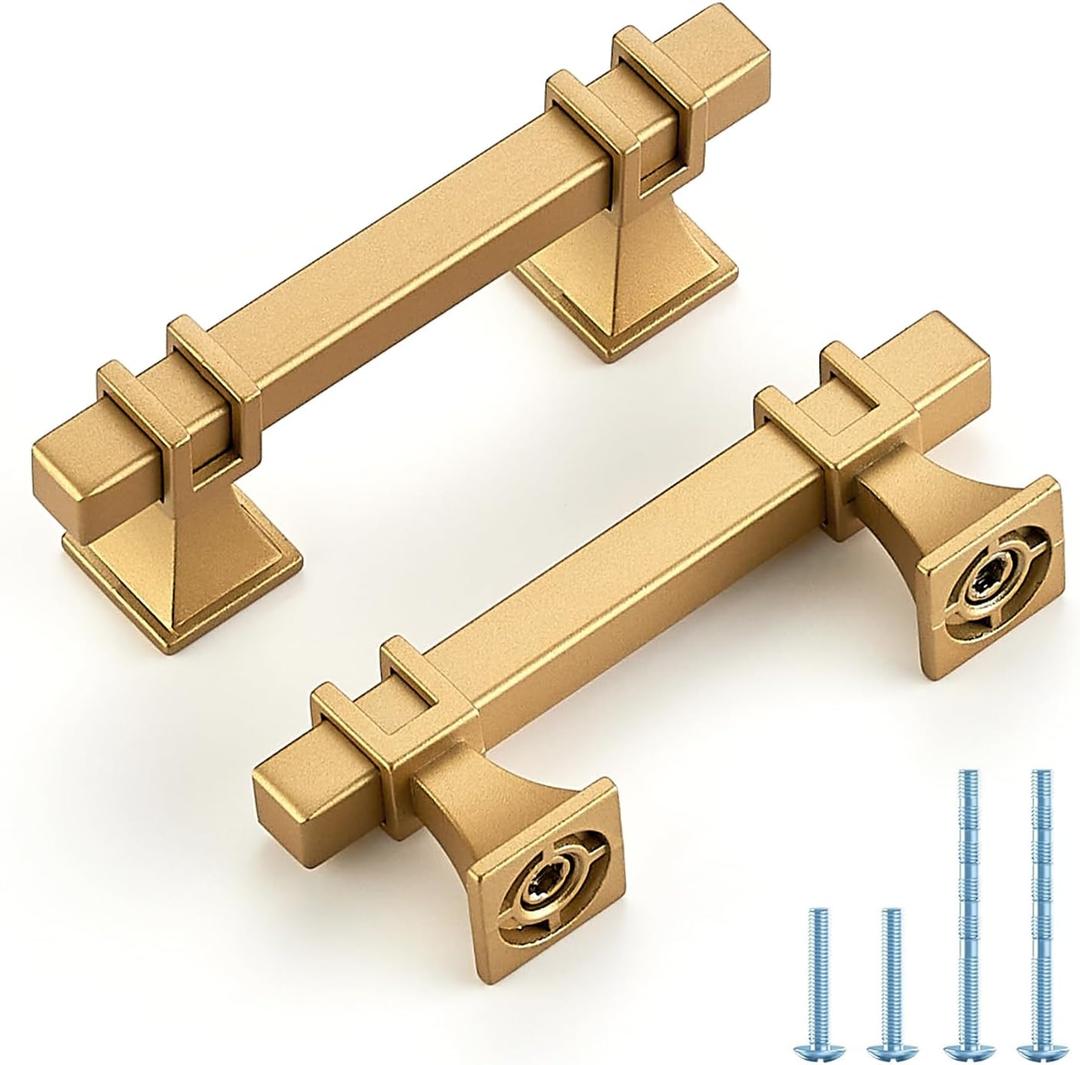 5 Pack 2-1/2 inch Gold Cabinet Handles Square Zinc-Alloy Pulls for Kitchen Dresser Closet and Bathroom Cabinets Hardware