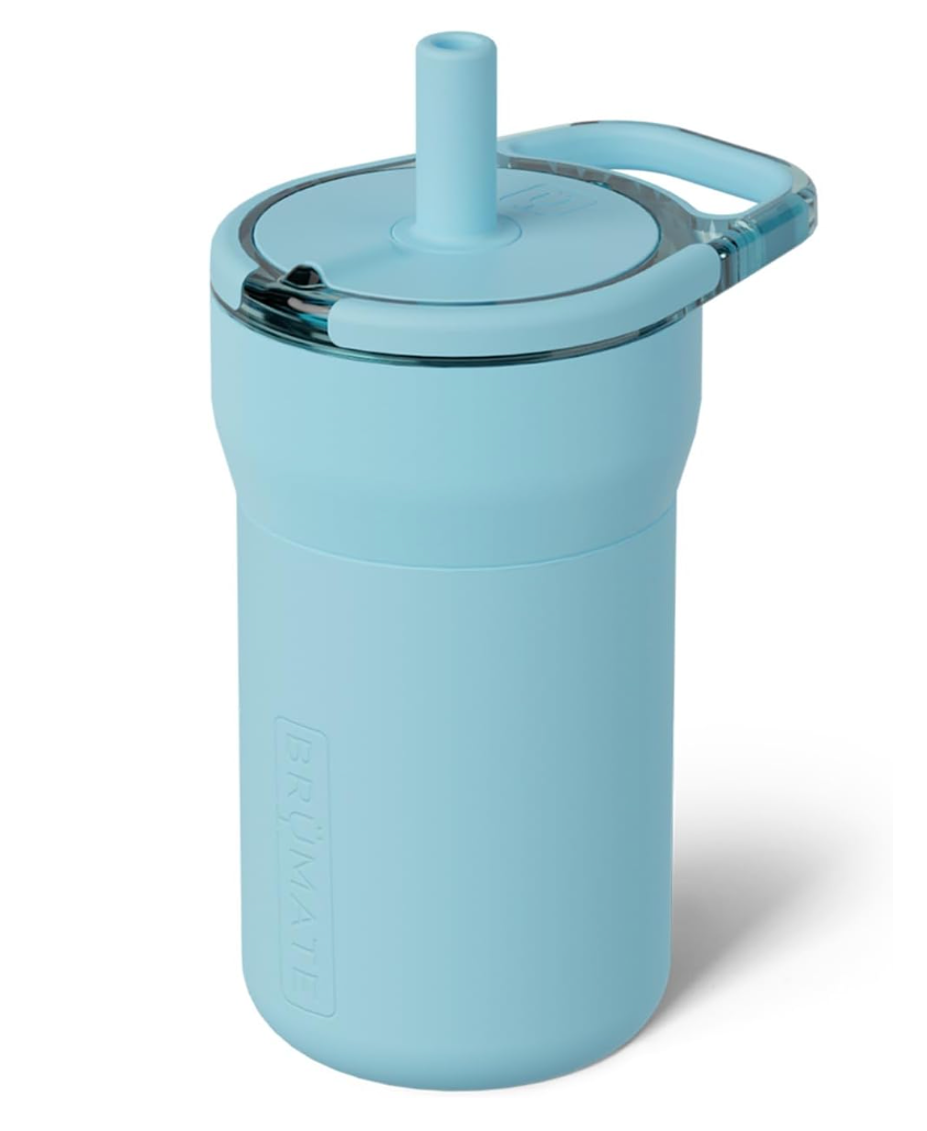 BrüMate Leap 12oz 100% Leakproof Kids Tumbler with Handle & Silicone Soft Straw | Durable Drop Resistant Silicone Sleeve | Made of Insulated Stainless Steel | Cup Holder Friendly | (Glacier)