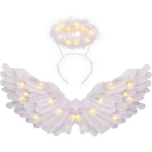 CLONG Fallen Angel Costume Wings for Girls Devil Wings for Kids Halloween Women (Medium, White)