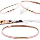 Women's Belt Patent Leather Belts Adjustable 22"-36" Skinny Slim Belt Leather Gold Color Buckle Waistband For Dress (Pink)
