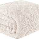 Whale Flotilla Fuzzy Fleece Queen Size Blanket for Bed, Soft Fluffy Jacquard Waffle Blankets for All Season, Lightweight and Warm, 90x90 Inch, Ivory