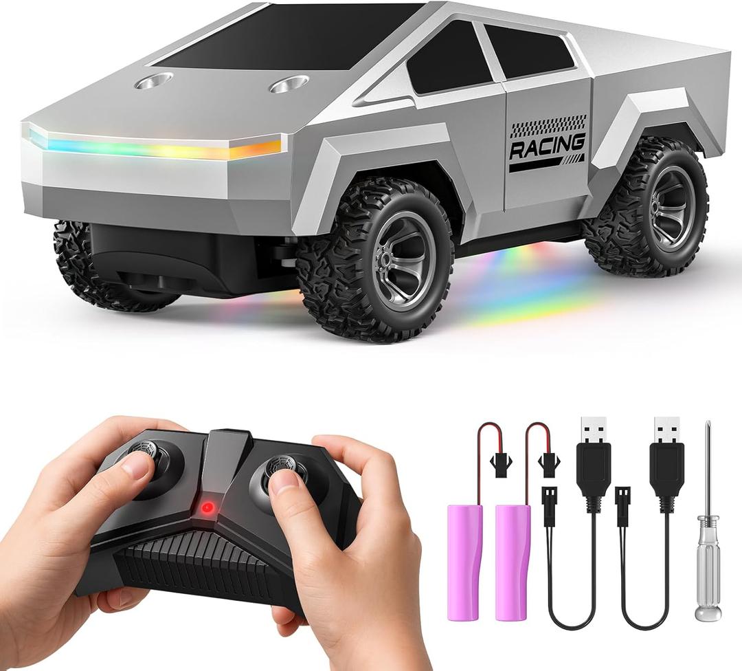 Remote Control Car RC Trucks - 2WD RC Truck Toy RC Cars for All Terrain, 1/24 Scale Pick-up Hobby Monster Truck Toys 2.4GHz Off-Road Vehicles Kids Gifts for Boys/Girls Age 3+, Silver
