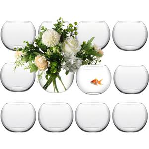 Sawysine 9 Pcs Bubble Bowl Vase Centerpiece Round Glass Flower Vase Bulk Clear Terrarium Fish Bowl for Wedding Event Goldfish Planter Floral Centerpiece Office Home Decor (7.8''w X 6.3''h)