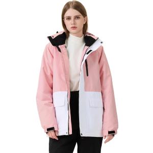 WOWULOVELY Women's Winter Waterproof Windproof Ski Jacket and Pants Insulated Snowsuit Snowboarding Coat Pink-d (Large)