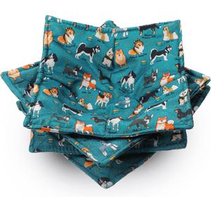 Cunhill 4 Pcs Cotton Microwave Bowl Cozy Holders for Hot Food Hot Pads Soup Bowl Potholders Heat Resistant Multipurpose Quilted Safe Holders for Kitchen Plate Supply (Blue,Dog Style)