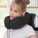 MLVOC Travel Pillow 100% Pure Memory Foam Neck Pillow, Comfortable & Breathable Cover, Machine Washable, Airplane Travel Kit with 3D Contoured Eye Masks, Earplugs, and Luxury Bag, Standard (Black)