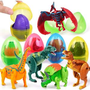Easter Eggs Filled with Dinosaur Toys Jumbo Deformation Dinosaur Eggs Easter Egg Fillers Plastic Surprise Eggs Easter Basket Stuffers Easter Party Favors for Kids Boys Girls Toddlers 6 Pack
