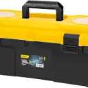 18 Inch Tool Box with Lock, 2-Layer Heavy-Duty Organizer with Removable Tray, Liftable Lid for Small Parts, 29lb Capacity & Carry Handle for Tools, Camping, Medical Supply Storage