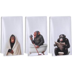 Tudomro 3 Pcs Funny Chimpanzee Monkey Gifts Hand Towels Chimpanzee Monkey Decor Decorative Waffle Weave Kitchen Towels for Bathroom Kitchen Housewarming Gift, 16 x 24 Inch