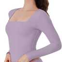 REORIA Long Sleeve Shirts for Women 2024 Fall Fashion Square Neck Basics Y2K Crop Tops Layering Slim Fitted Top, XL