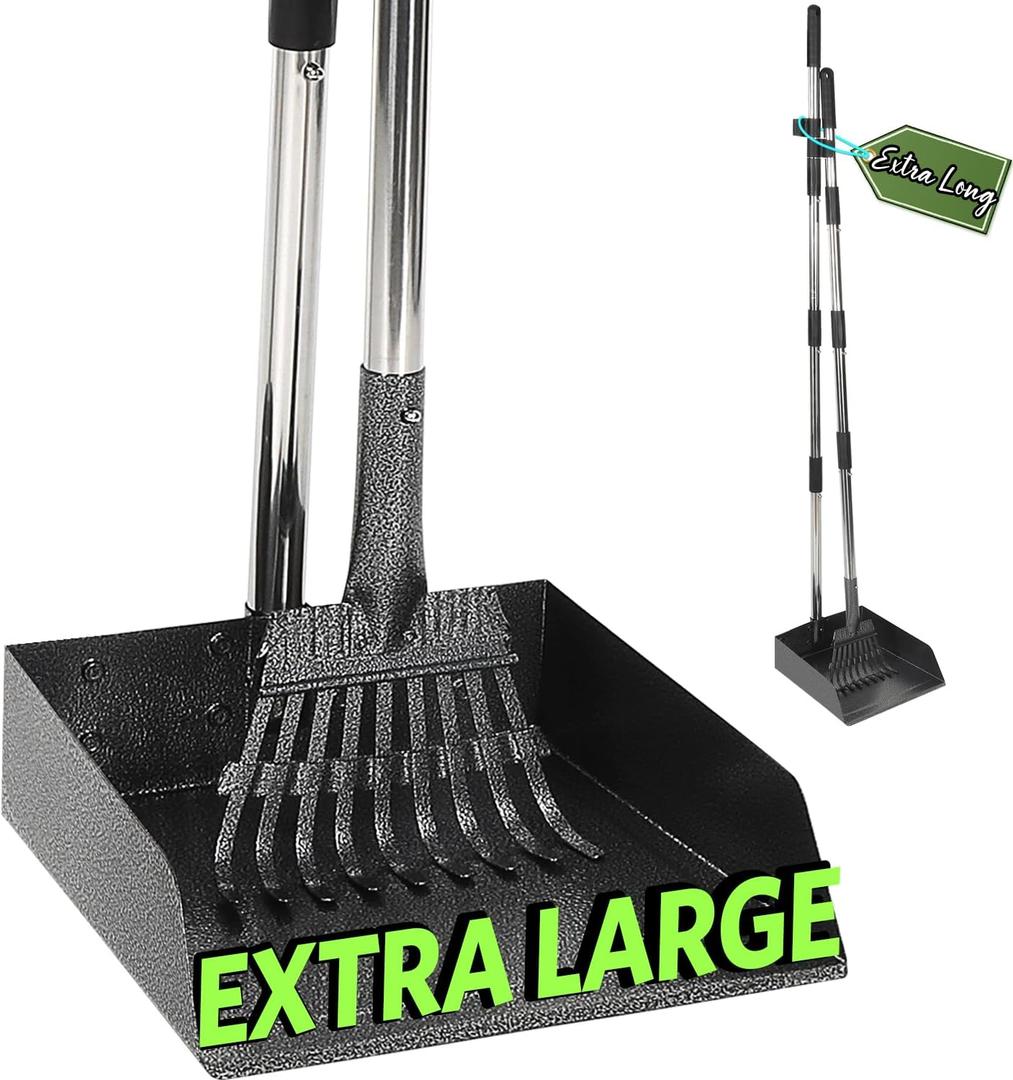 T2Y Pooper Scooper, 48'' Long Handle Dog Pooper Scooper, Adjustable Stainless Steel Rake & Extra Large Tray, Antirust & Durable Poop Scoopers for Yard, Lawn, Snowfield, Suitable for Multi-Dog Family (2Pack)