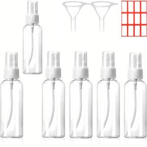 3 x dhrbsx Spray bottles small, 2oz/50ml Clear Empty Fine Mist Plastic Mini Travel Continuous Bottle Set, Small Refillable Liquid Containers 6pack with 2pcs Funnels and 12pcs Labels