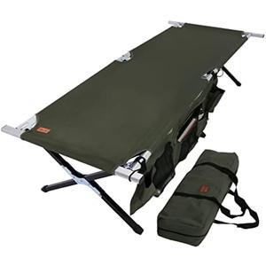 Tough Outdoors Camping Cot for Adults - Oversized Camping Cot - Durable Heavy Duty Military Bed - Elevated Foldable Cot & Camp Cots for Adults - XL Cot up to 300 lbs - w/Organizer & Storage Bag