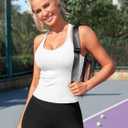 ATTRACO Women Ribbed Workout Crop Tops with Built in Bra Yoga Racerback Tank Top Tight Fit (White, Small)