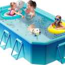 Foldable Pool, Non-Inflatable Swimming Pool for Kids, Adults and Pets,Large Foldable Pool with Equipped with Sturdy Metal Brackets, Suitable for Outdoor Backyard Gardens 116"  65"  19"