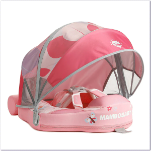 Mambobaby Baby Pool Float with Canopy, Non-Inflatable Infant Floats with Tail Solid Upgrade Soft Waterproof Skin-Friendly Mambo Baby Swimming Float for 3-24 Months Baby Boys Girls