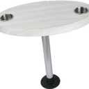 Pontoon Boat Table Marine Thread Lock Table Versatile Accessory Supplies Boat Furniture with Drink Holder for RV Deck, White Wood Grain