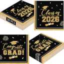 50 Pcs Graduation Napkins Class of 2026 - Black Gold Congrats Grad Napkins Set, 3-Ply Disposable Graduation Luncheon Dinner Party Paper Napkins for Graduations Party Supplies Table Decoration