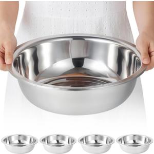 4 PCS Stainless Steel Mixing Bowls, Extra Large Salad Bowl, Deep Metal Kitchen Basin, Mirror Finish, Dishwasher Safe, Mixing Bowl for Food Prep, Baking, Cooking, Commercial Use