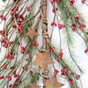 N007 Red Primitive Christmas Berries and Pine Needles with Rusty Stars Seasonal Decor 50" Long
