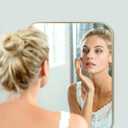 22x30 Inch Gold Bathroom Mirror, Brushed Gold Metal Framed Rectangular Mirror with Rounded Corner, Bathroom Vanity Mirror for Bedroom or Living Room, Horizontal/Vertical
