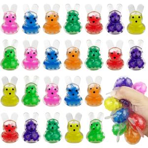 Anditoy 24 PCS Mini Easter Bunny Squeeze Toys Stress Balls Stress Relief Toys for Easter Basket Stuffers Egg Fillers Gifts Party Favors