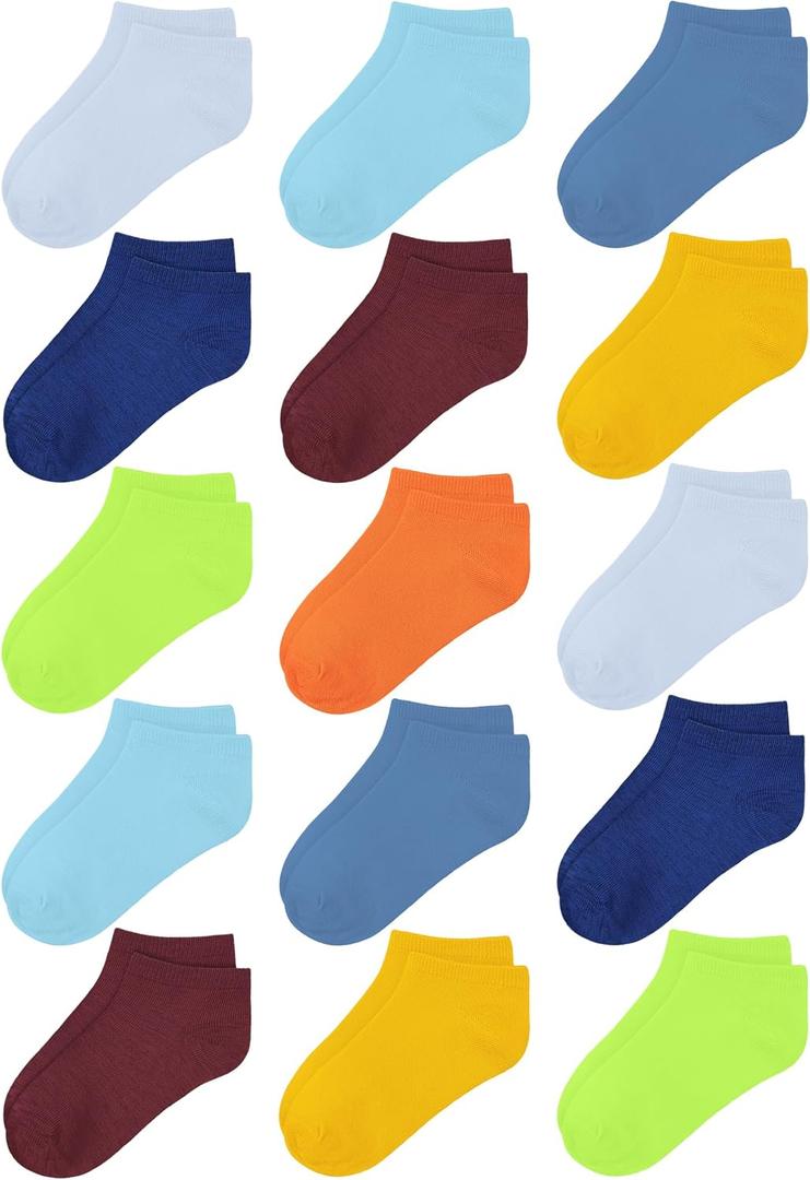 Cooraby 15 Pack Kids' Half Cushion Low Cut Athletic Ankle Socks Boys Girls Ankle Socks