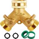 Triumpeek Brass Garden Hose Splitter, 3/4 Inch 2-Way Y Brass Hose Connector with O-ring Washers & Tape