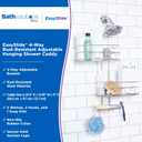Kenney KN614124 Easy Slide 4-Way Adjustable Shower Caddy, 25.5" L x 12.25" W x 5" D Rust-Resistant Configurable Metal 2-Shelf Hanging Caddy with Soap Dish, Suction Cups and Razor Holders, Chrome