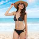 KIWI RATA Women's Brazilian Bikini Bottom Sexy Strappy Swimsuit Ruched Thong Swimwear Bathing Suit Micro Bikinis (Black) L